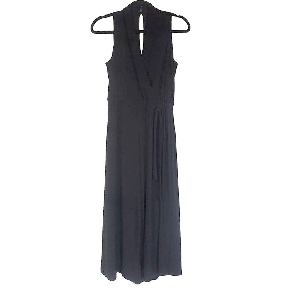 Sandra Darren cross front Wideleg Jumpsuit Size 8 BLACK pockets Sleeveless